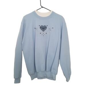 Vintage Morning Star Embroidered Heart Crewneck Sweater Size L Blue Grandma